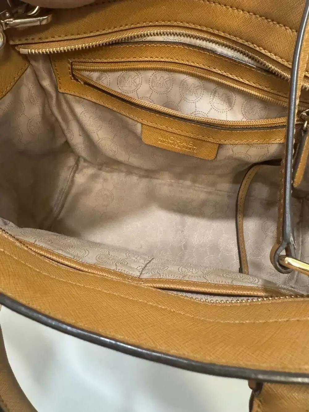 Michael Kors Saffiano Leather Satchel Cognac Brown Top Handle Crossbody